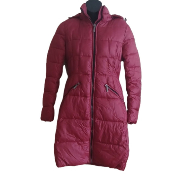 MICHAEL Kors midi length puffer coat. Size xs. Beautiful maroonish color. - Picture 1 of 13